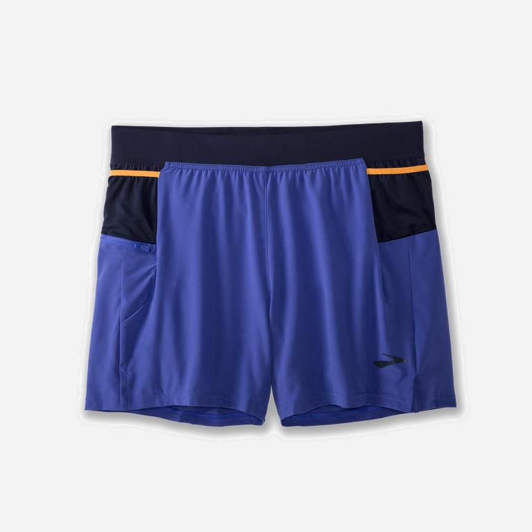 Brooks Sherpa 5 2-In-1 Mens Running Shorts Ireland Amparo Blue/Navy/Fluoro Orange (FROB-57208)